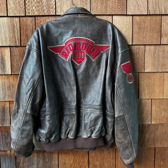 VTG Saxon Premium Leather Red Robin Burgers Aviator Jacket in Men's XXL - Picture 4 of 15